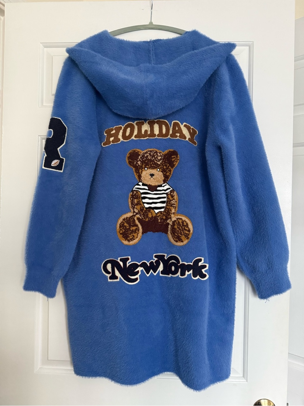Kids Blue Hooded Teddy Patch Coat